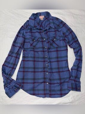 Mossimo Blue Plaid Button-Up Shirt